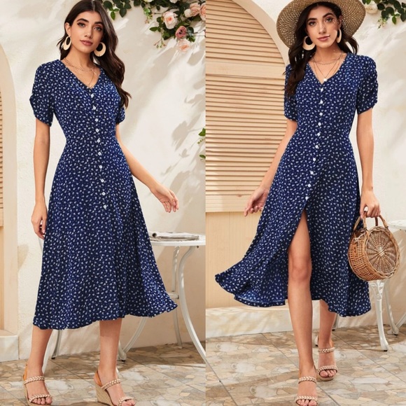 Boho floral print button through midi dress LAST PACK - Picture 3 of 3